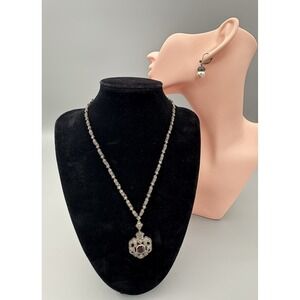 Sterling Silver Judith Jack‎ Marcasite Necklace & SS Faux Pearl Earrings 30g 9"